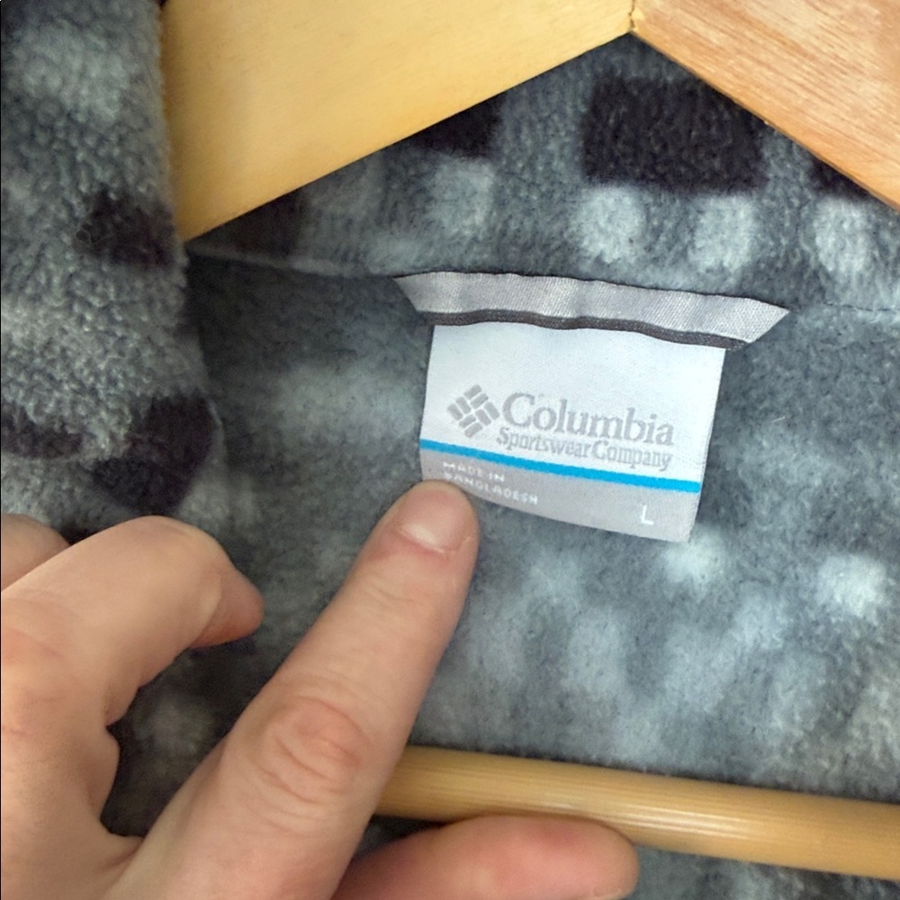 Columbia Black and Gray Patterned Fleece Full Zip UP Jacket Large - Picture 2 of 6